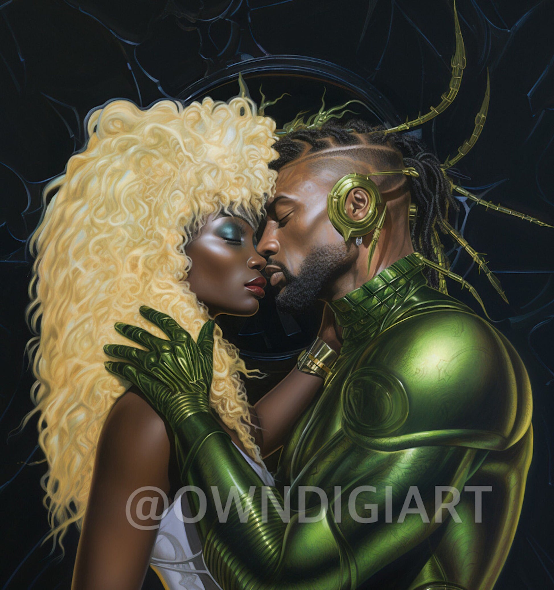 Fantasy Couple Power and Strength Digital Art Download - Magical Love Illustration for Home Decor - Ai Art - Black Art - Fantasy Art - Owndigiart