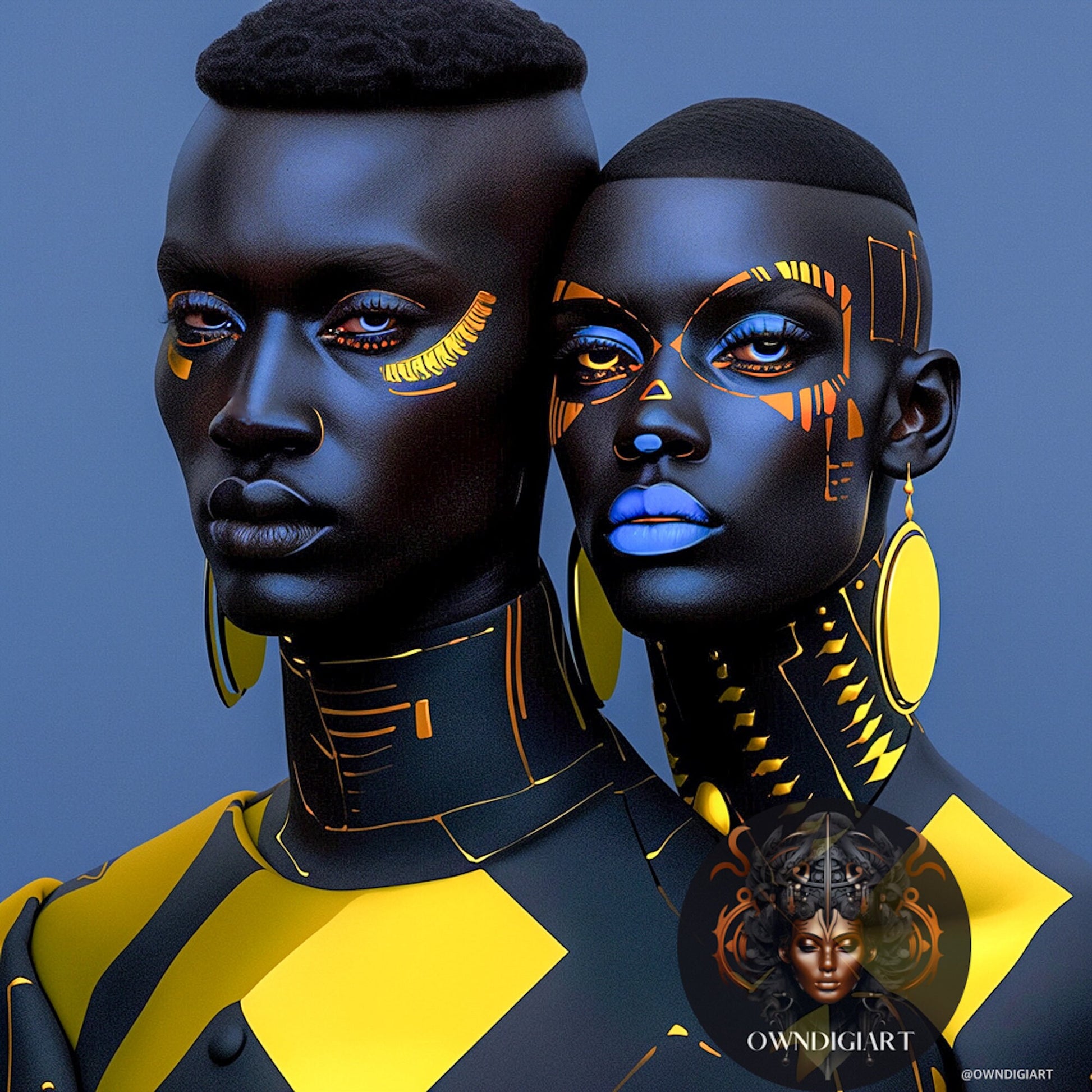 Digital Download: African Style Neon Printed Faces Afrofuturism Art - Afrofuturism - African Ai Art - Poster Art - Tech-themed Wall Art - Owndigiart