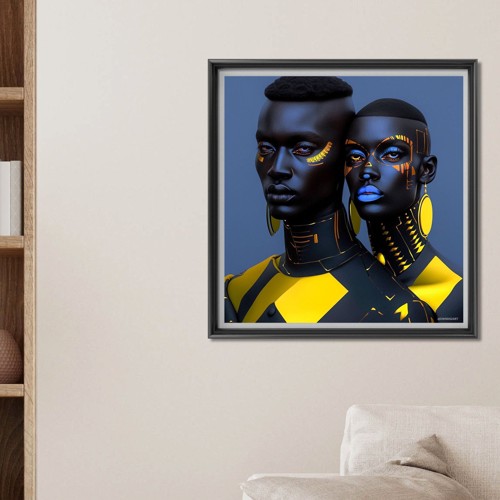 Digital Download: African Style Neon Printed Faces Afrofuturism Art - Afrofuturism - African Ai Art - Poster Art - Tech-themed Wall Art - Owndigiart