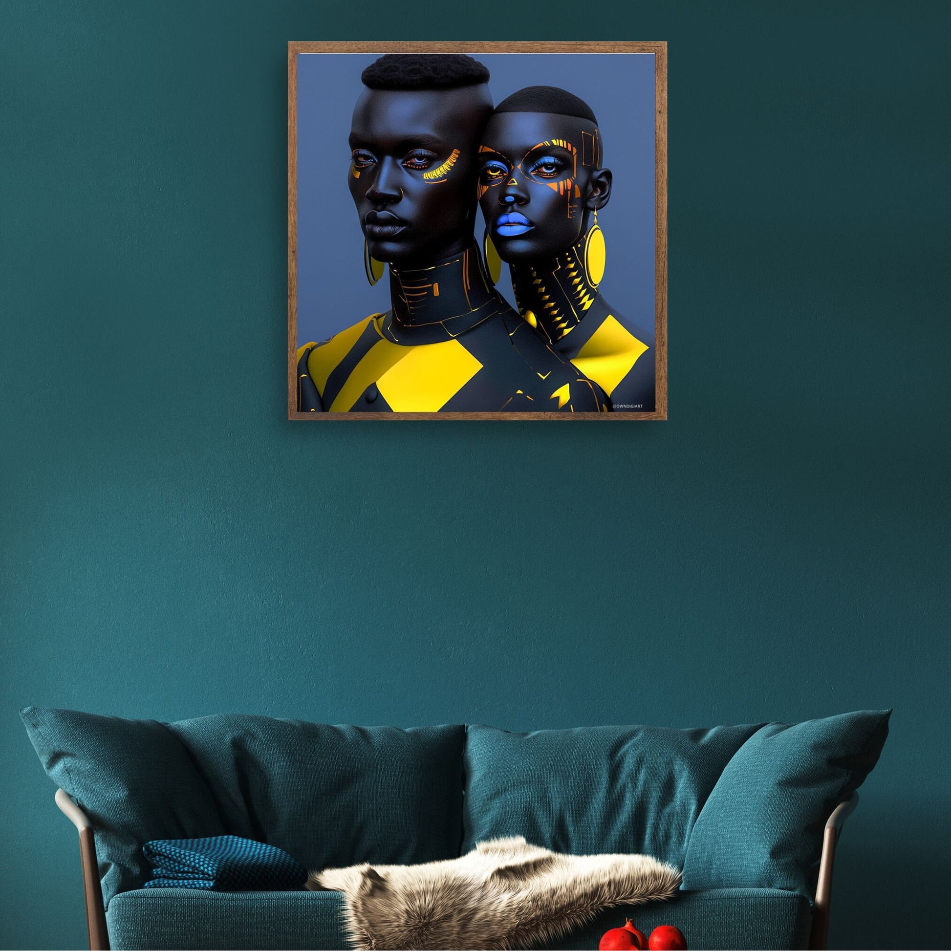 Digital Download: African Style Neon Printed Faces Afrofuturism Art - Afrofuturism - African Ai Art - Poster Art - Tech-themed Wall Art - Owndigiart