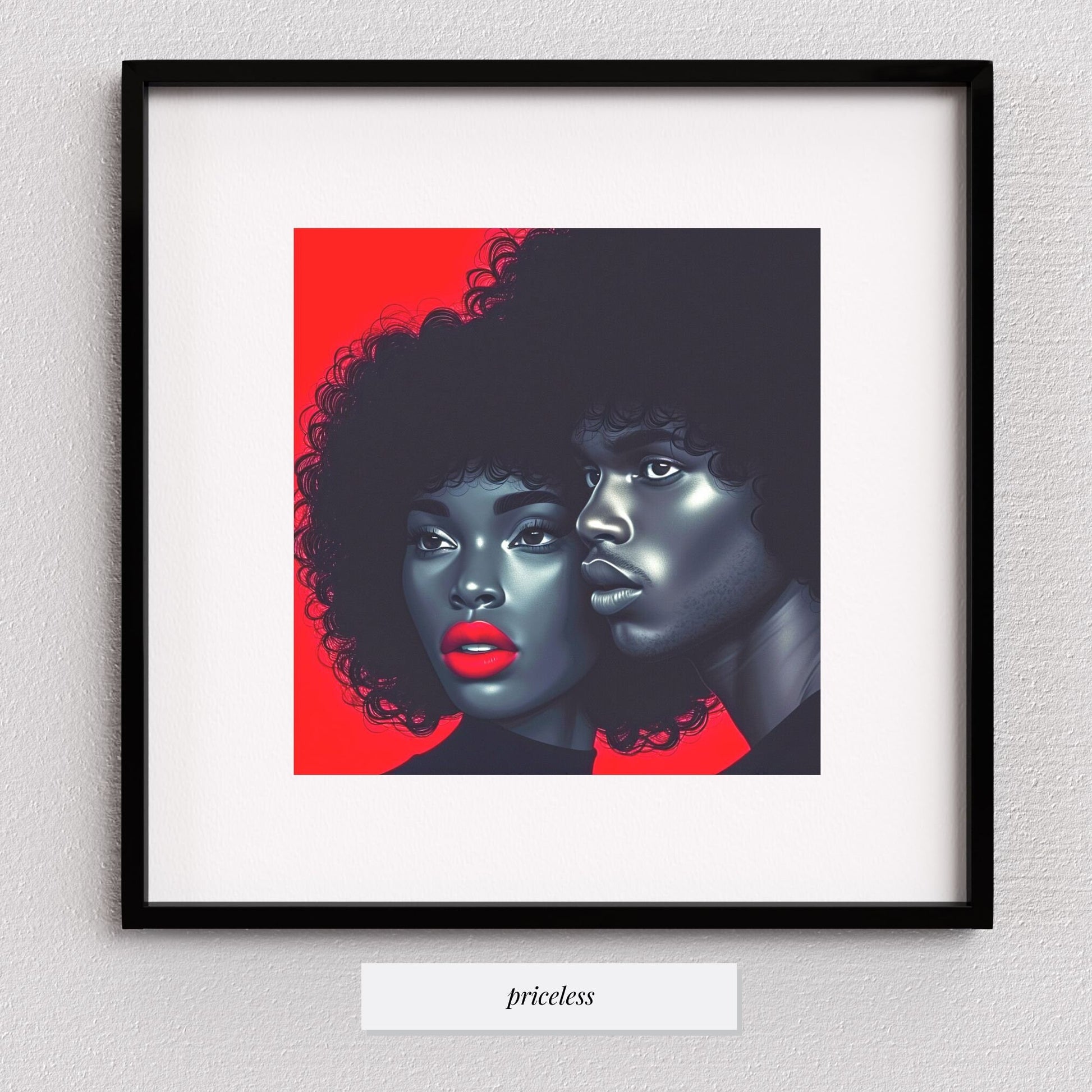 Embrace Timeless Love - Retro Afrofuturistic Couple in Red and Black- Digital Download - Printable Art - Owndigiart