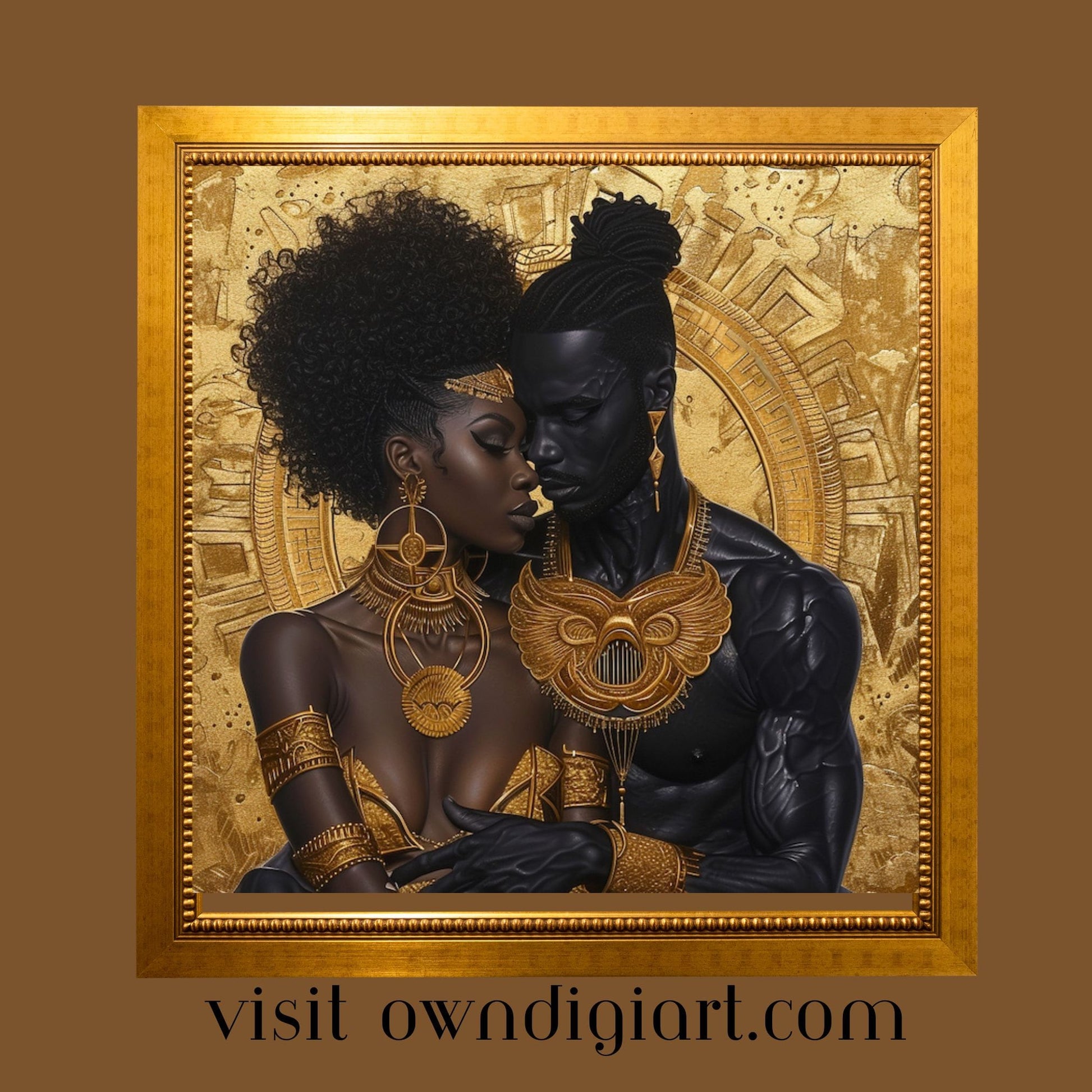 Digital Download - Romantic Regal Couple Embracing in Ancient Gold and Black - Instant access print - Unique design - Romantic  decor - Owndigiart