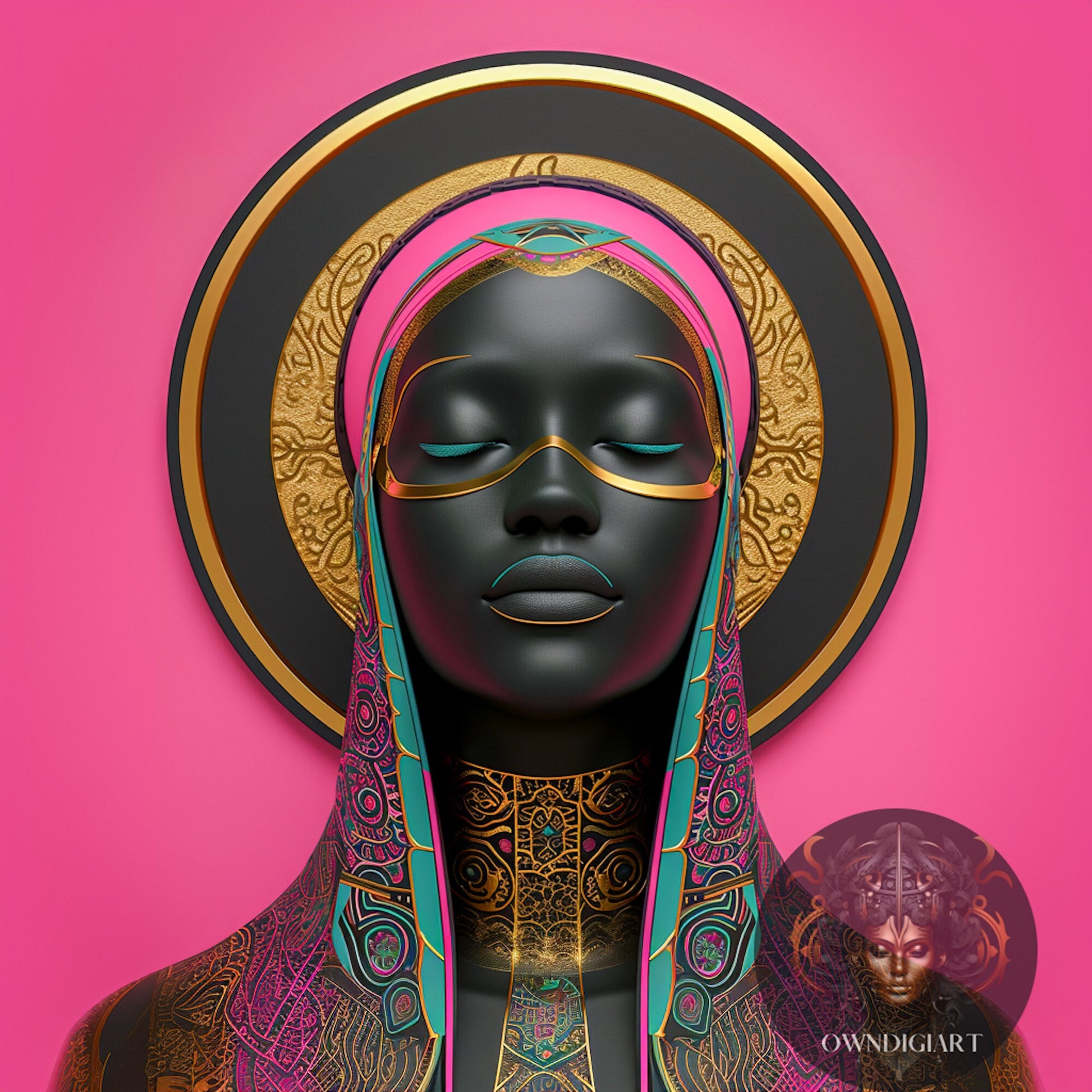 Serene Afrofuturist Beauty, Embrace Serenity - Afrofuturistic Beauty in Pink and Black - Digital Download- Enchanting Wall Decor - Owndigiart