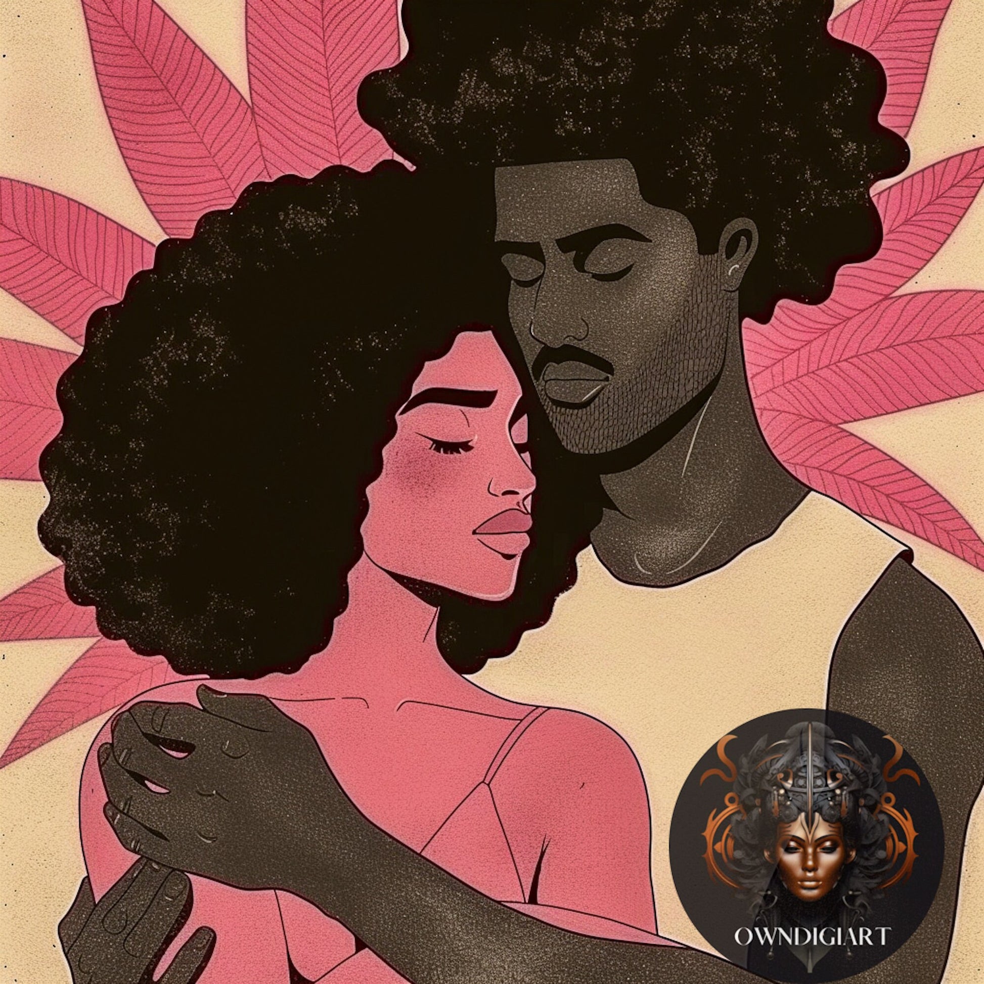 Digital Download - Romantic Couple -  - Instant download - Love Art -  Gift Idea  - Afro Art - wall art - Owndigiart