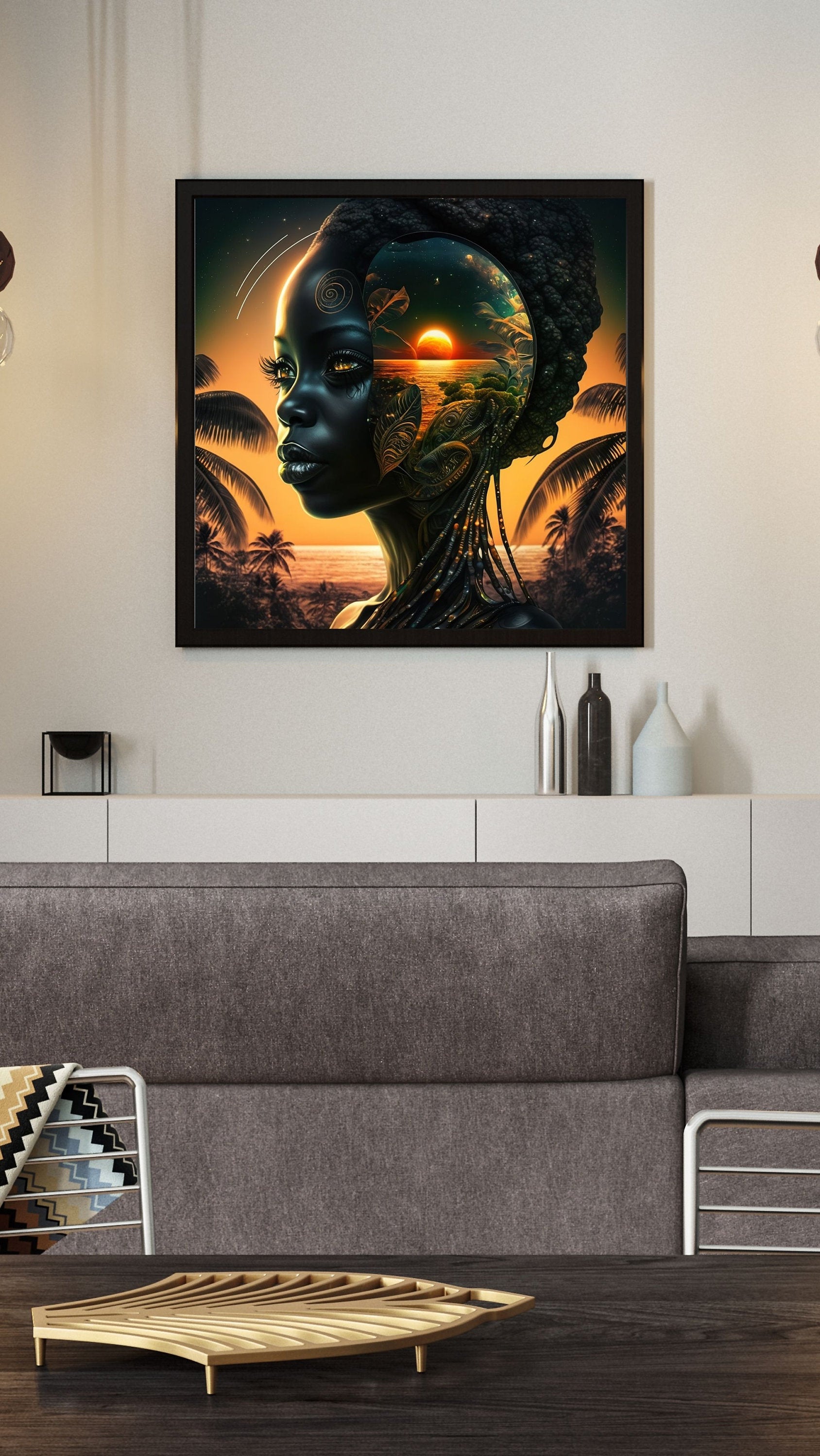 Tropical Paradise Within - Digital Download - Futuristic Art - Ai Art - Fantasy Art - Wall Art - Afro Art - Owndigiart